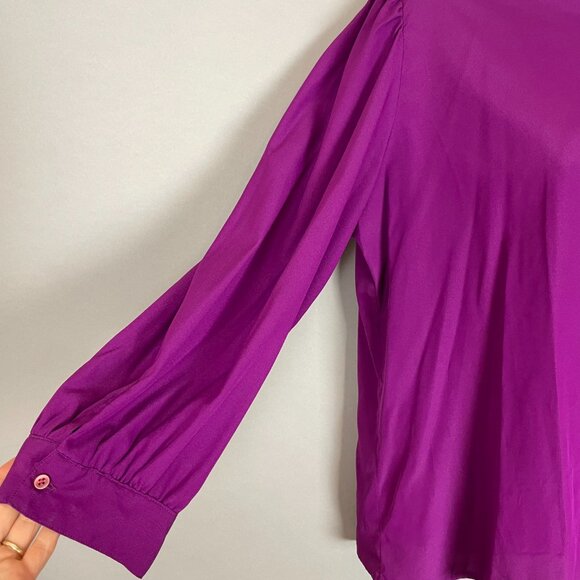 Vintage Blouse Unique Button-Up Long Sleeves Retro Secretary Cropped Sleeves - Picture 7 of 11